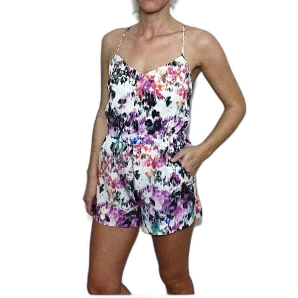 Parker NY Scout Romper Silk Blend Abstract Print Medium Multicolor M